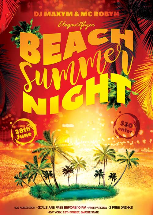 Summer Beach Night Flyer PSD Template + Facebook Cover