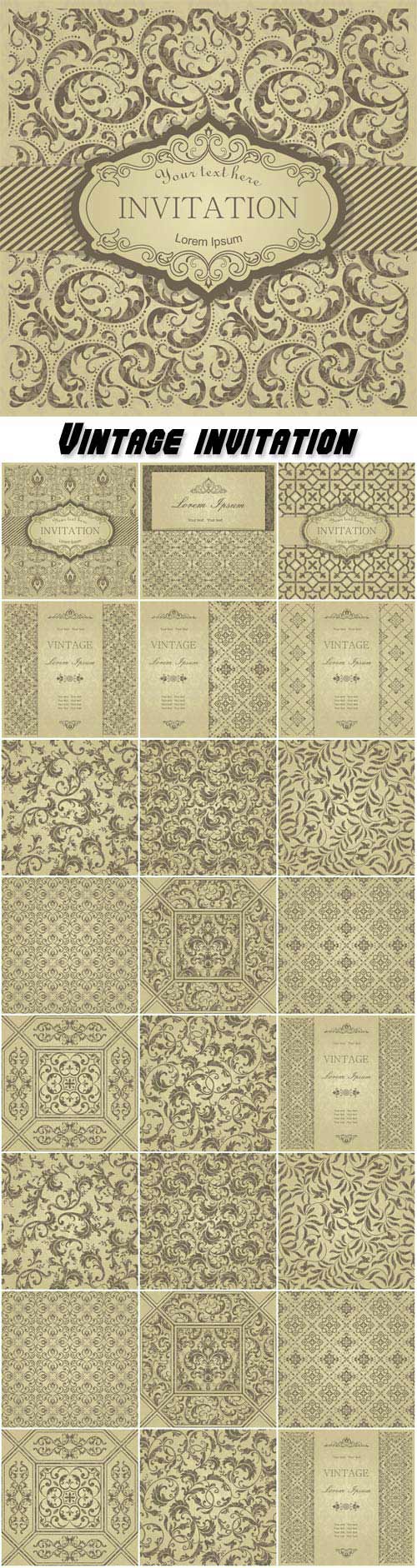 Vintage invitation, vector backgrounds with patterns and ornaments