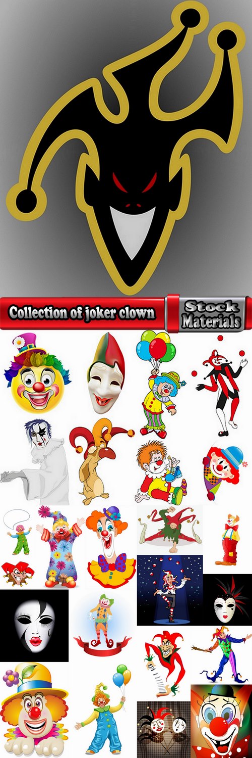 Collection of vector illustration image joker clown cap cartoon character 3-25 Eps