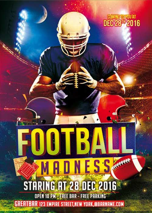 Football Madness Club and Party Flyer PSD Template