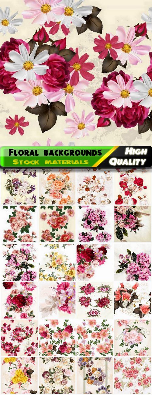 Floral backgrounds with realistic flowers - 25 Ai