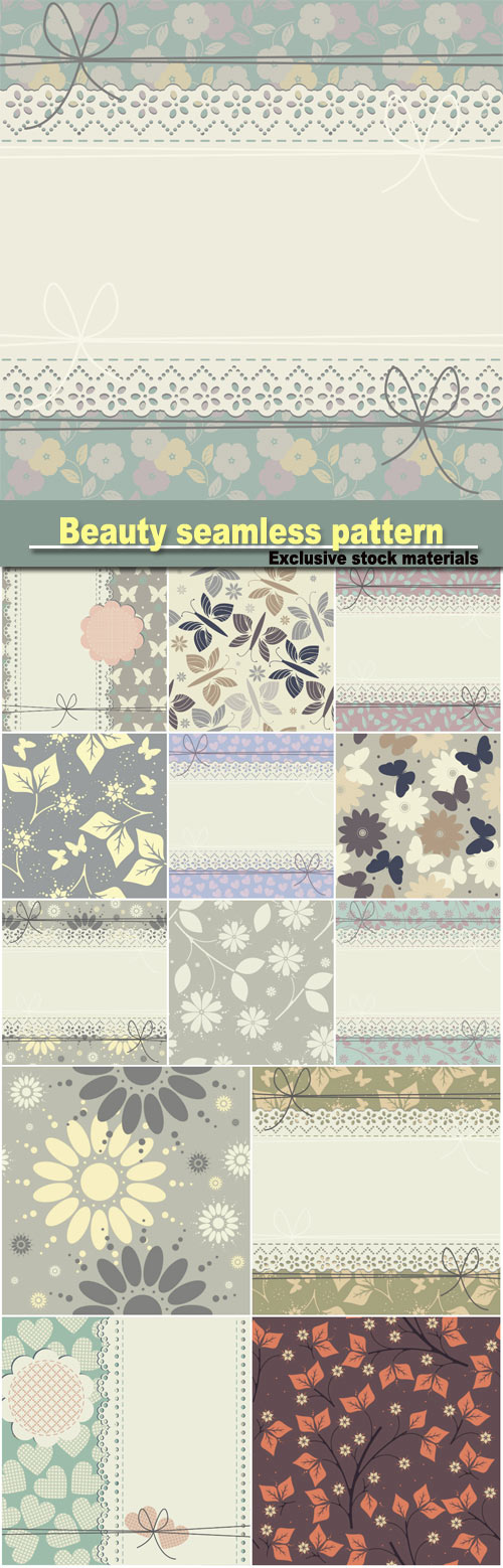 Beauty seamless pattern with flowers, lace frame