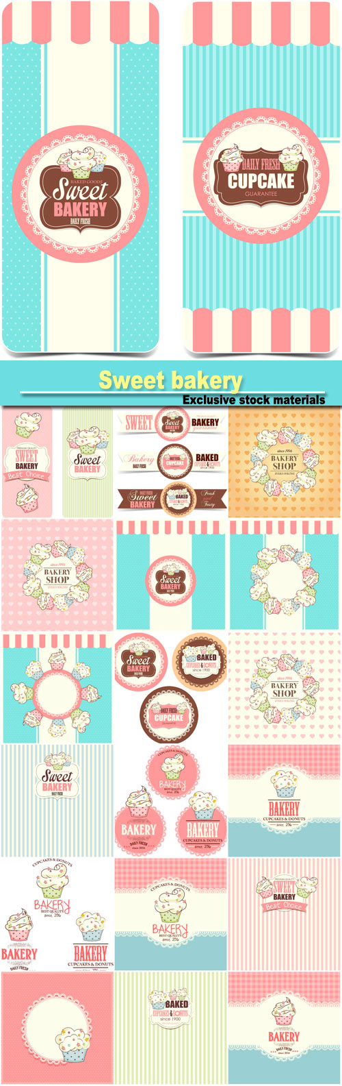 Sweet bakery, backgrounds and label