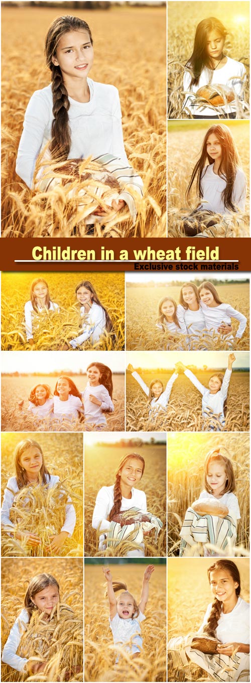 Children in a wheat field, bread 