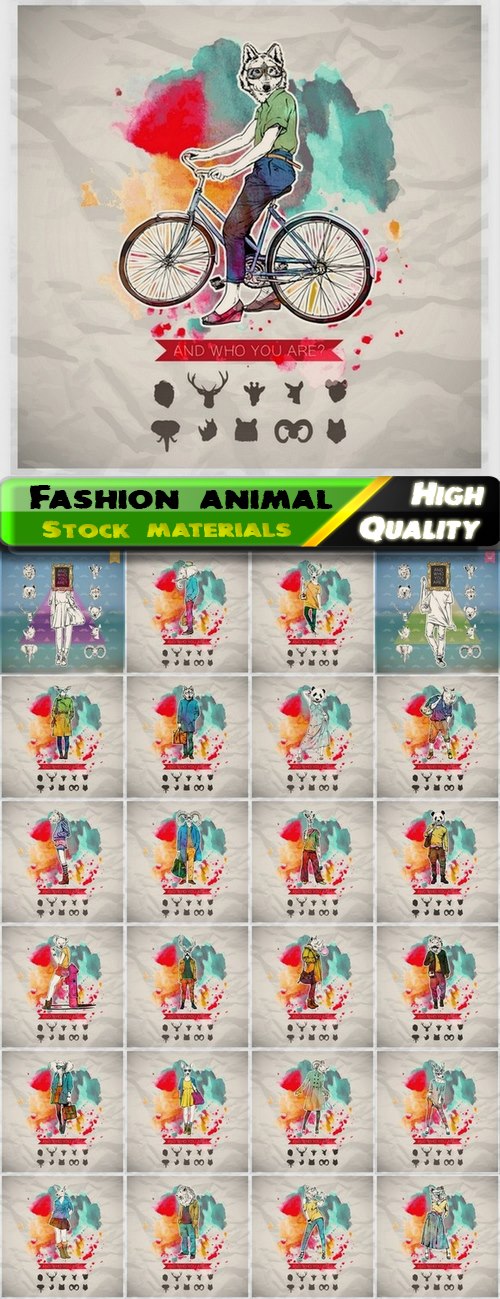 Hipster fashion animal and pet dressed in human clothes - 25 Eps