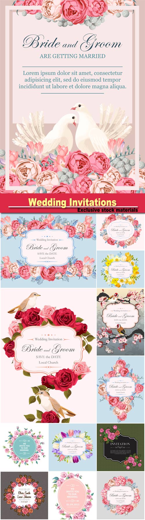 Wedding Invitations with flowers vintage frame