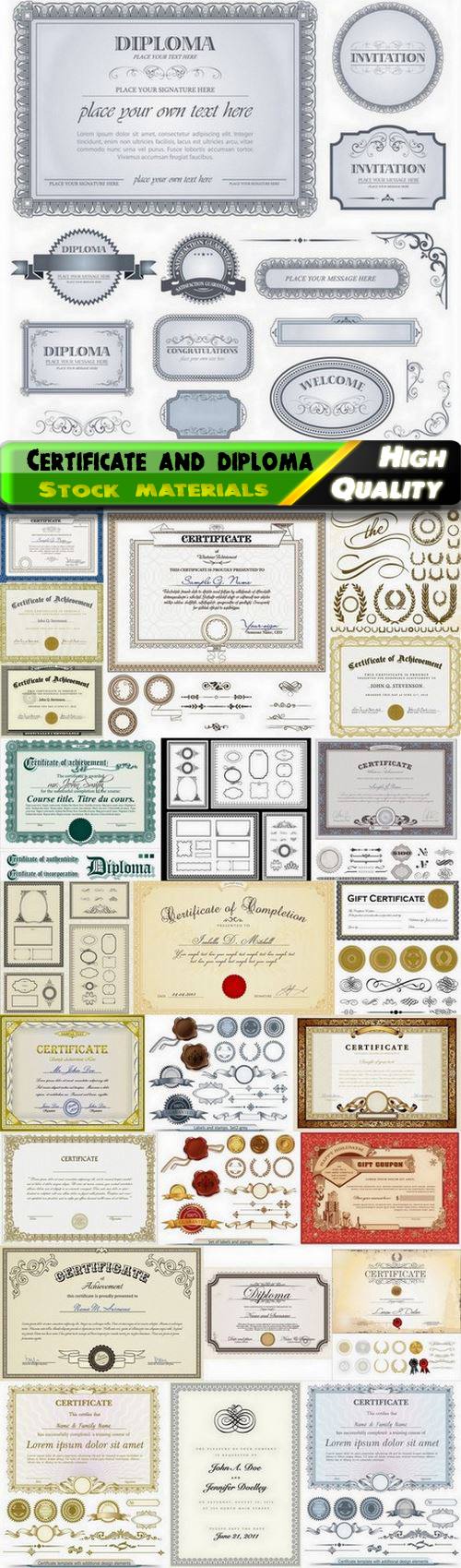 Certificate and diploma with guilloche stamp and frame - 25 Eps