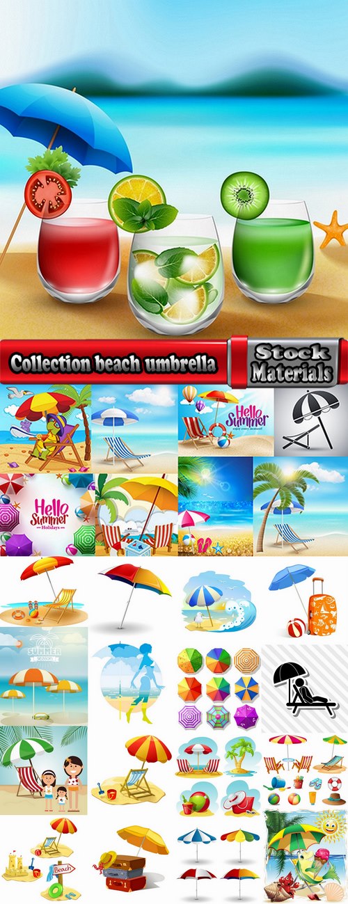 Collection beach umbrella illustration summer beach vacation beach vacation parasol 25 EPS