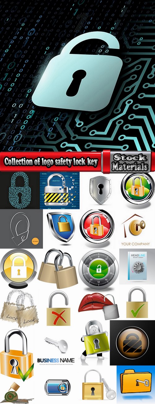 Collection of logo safety lock key password vector image 25 EPS