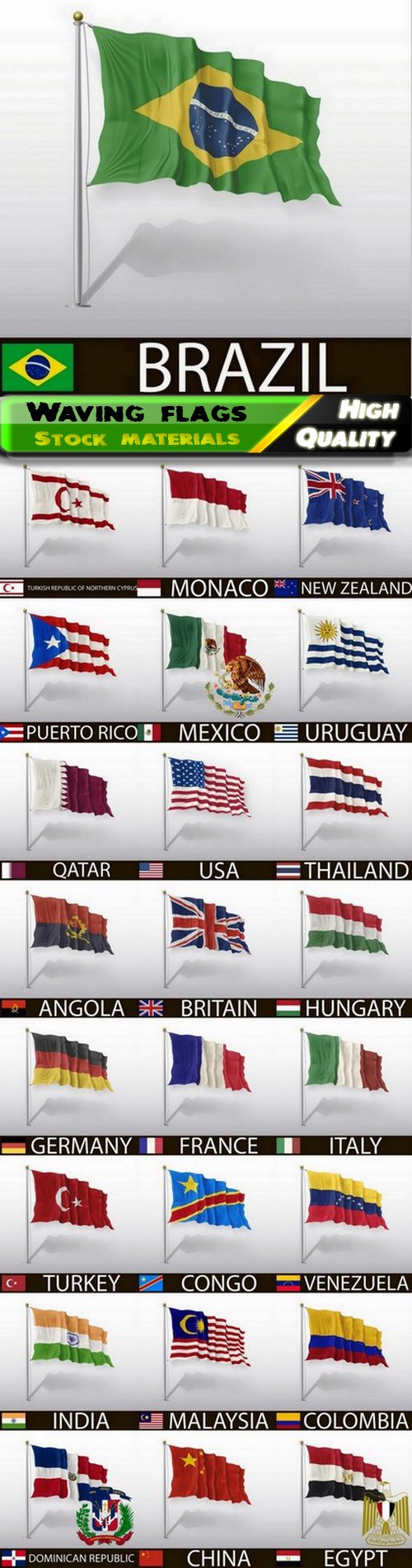 Realistic waving flag of some world countries - 25 Eps