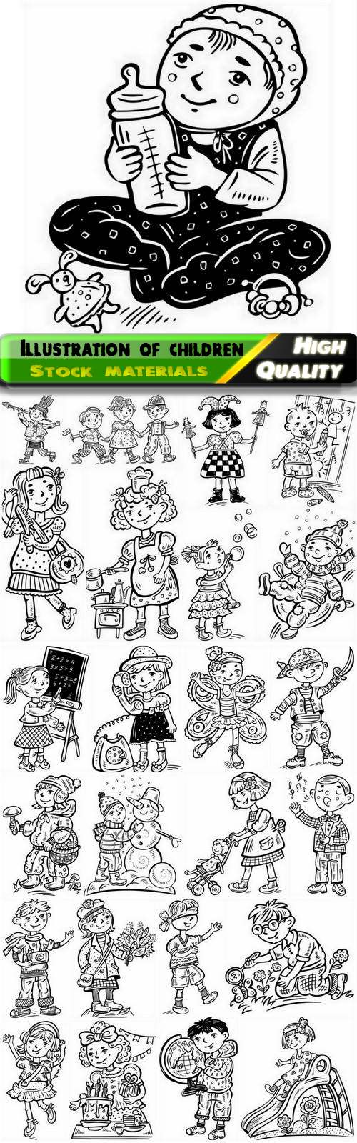 Illustration kid and children for coloring book 2 - 25 Eps