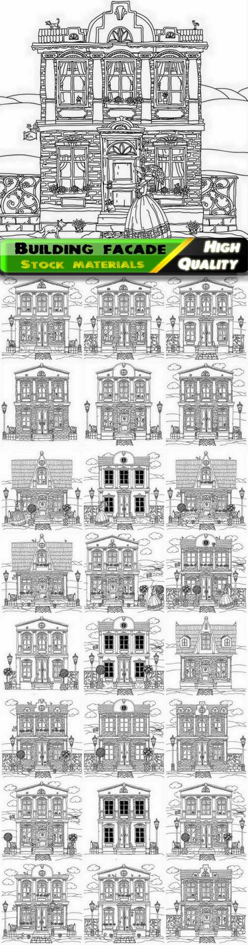 Hand drawing architecture of building facade - 25 Eps