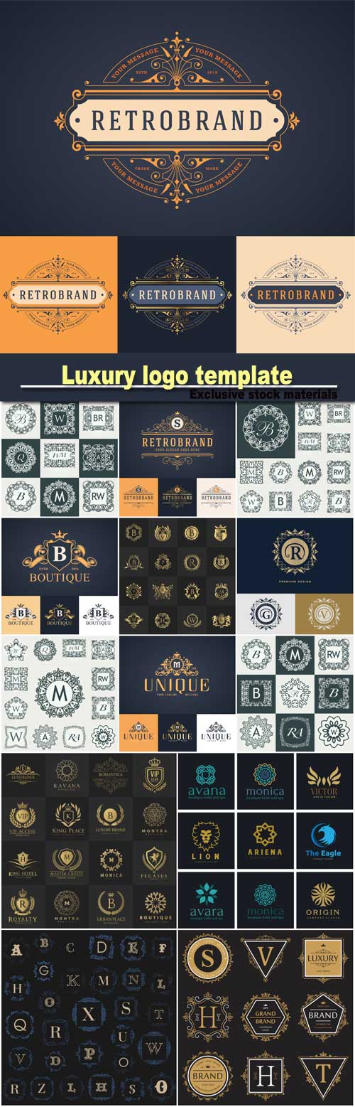 Vector illustration of luxury logo template, calligraphic elegant ornament, monogram template