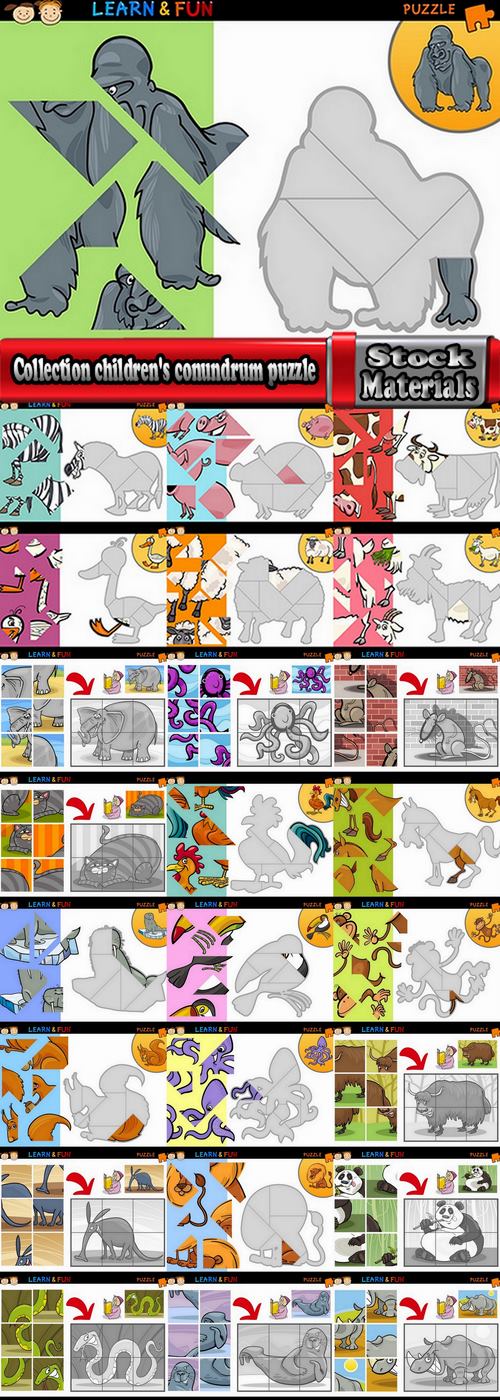 Collection children's conundrum puzzle illustration animal baby book 25 EPS