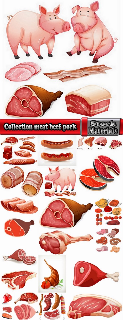 Collection meat beef pork sausage meat products 25 EPS