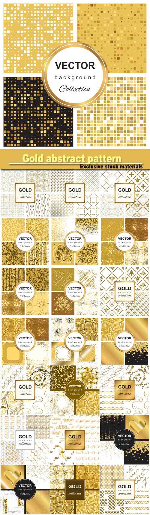 Gold abstract pattern collection, mosaic background set