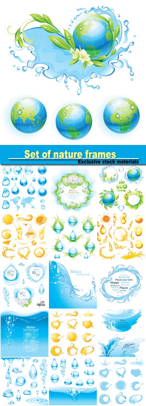 Set of nature frames, water background, orange  collection