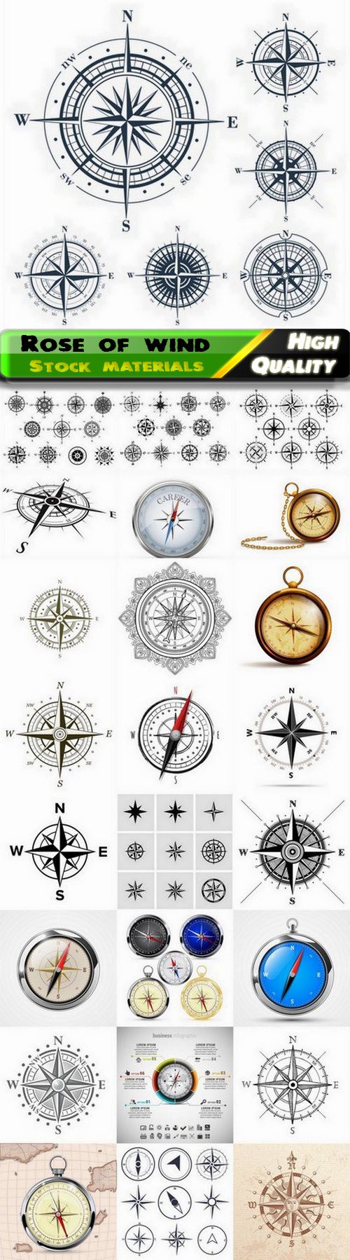 Rose of wind and compass with eight-pointed star - 25 Eps