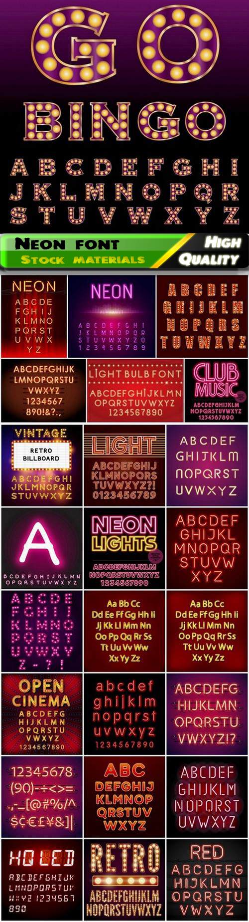 Abstract neon font and letters of alphabet with light effect - 25 Eps