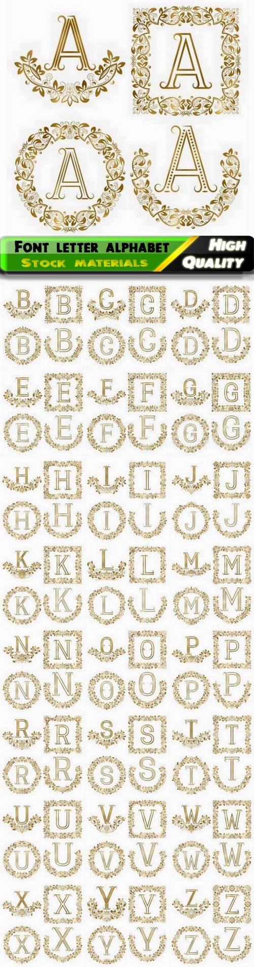 Font letter alphabet and gold monogram - 25 Eps