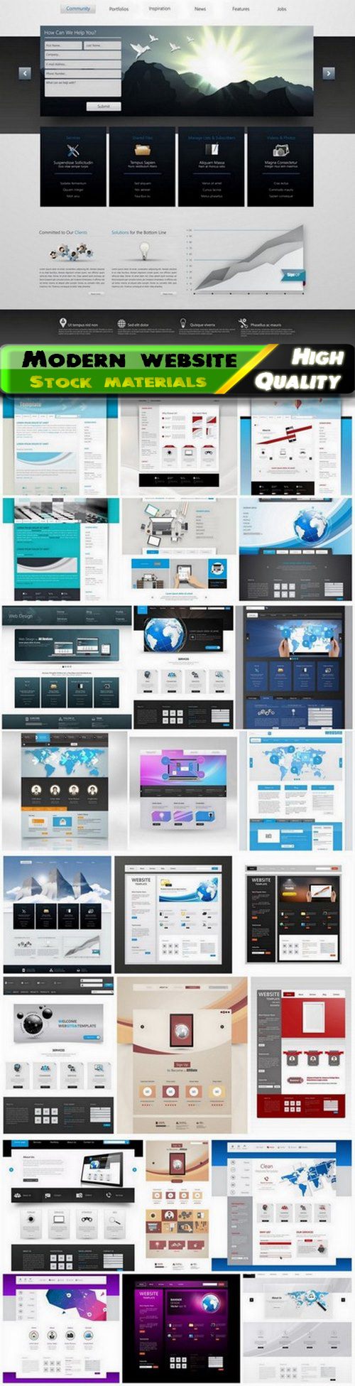 One page of modern website template design - 25 Eps