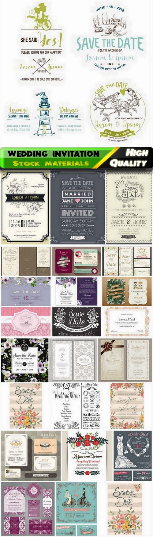 Floral frame and romantic wedding invitation card for couple - 25 Eps