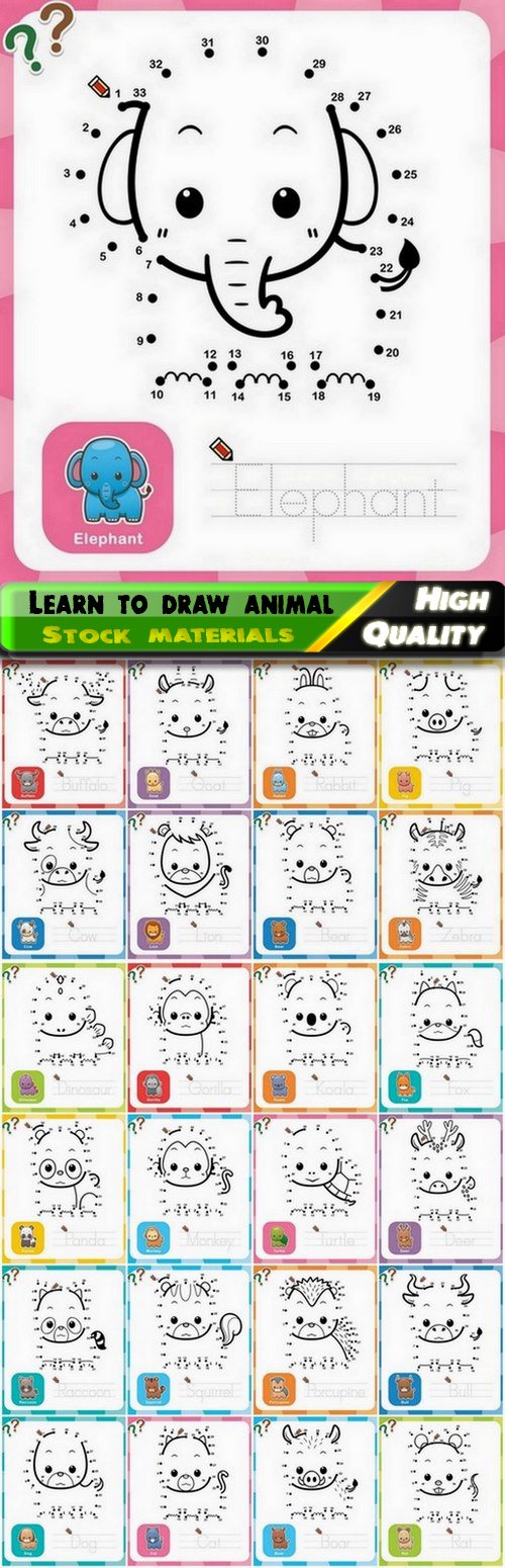 Learn to draw different animal from dot to dot for children 2 - 25 Eps
