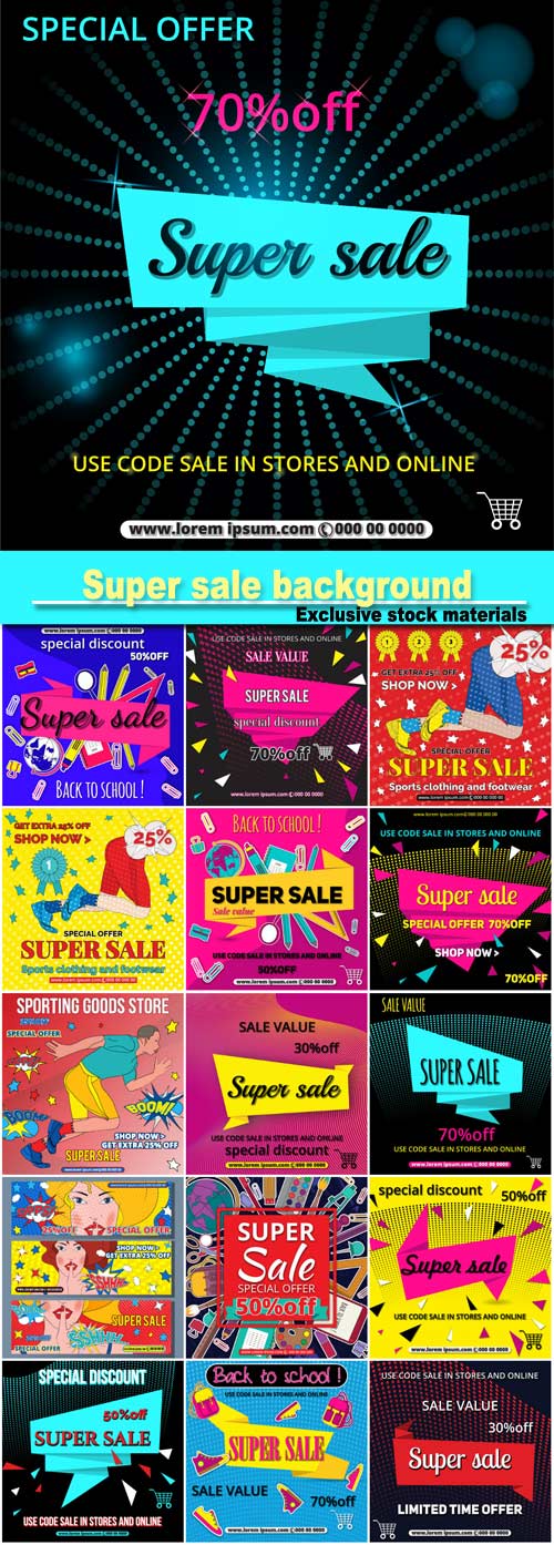 Multi colored banner, marketing background, super sale