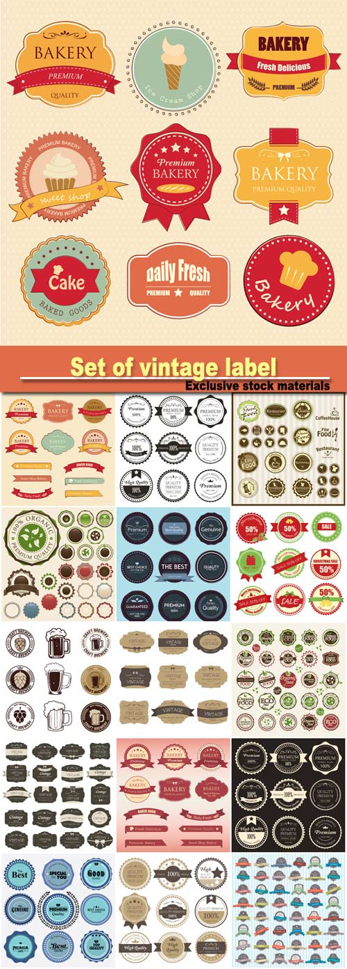 Set of vintage label color old design, set of retro badges