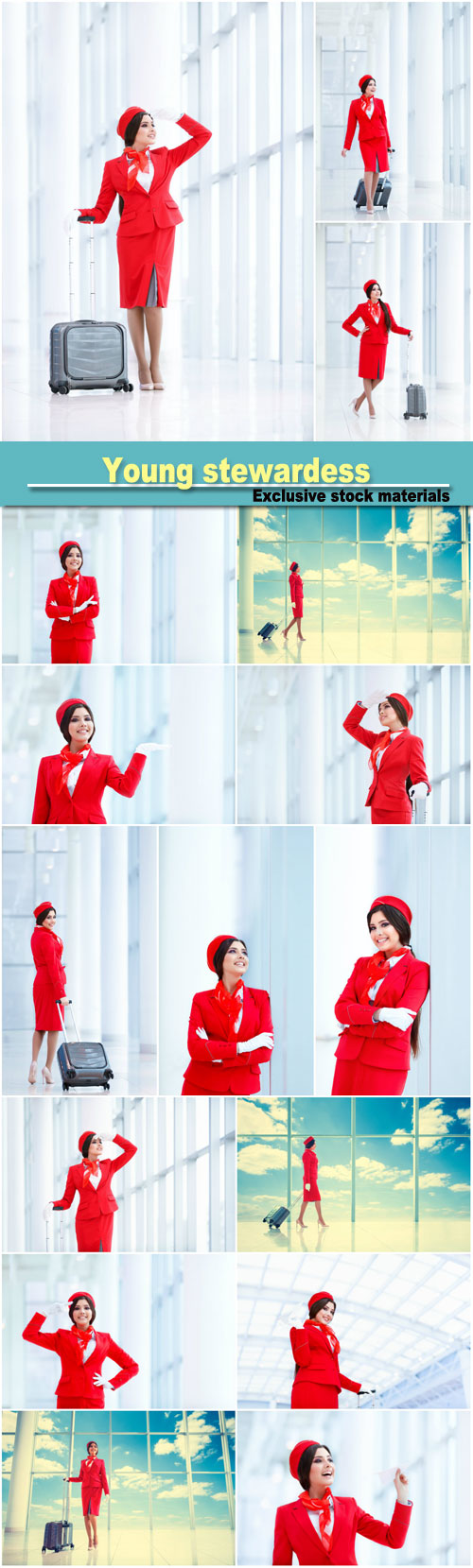 Young stewardess with a suitcase at airport