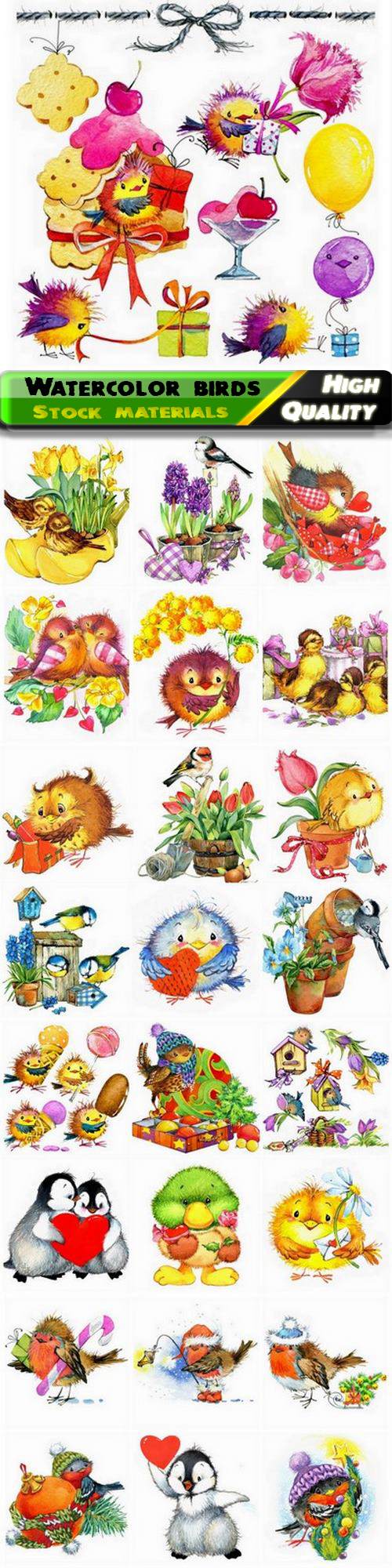 Watercolor illustrations of cute bird creative art - 25 HQ Jpg
