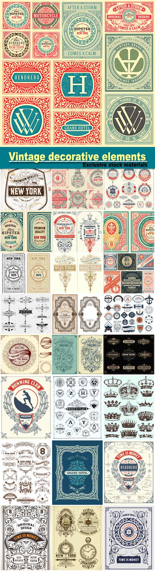 Vintage decorative elements in the vector, labels, ornaments