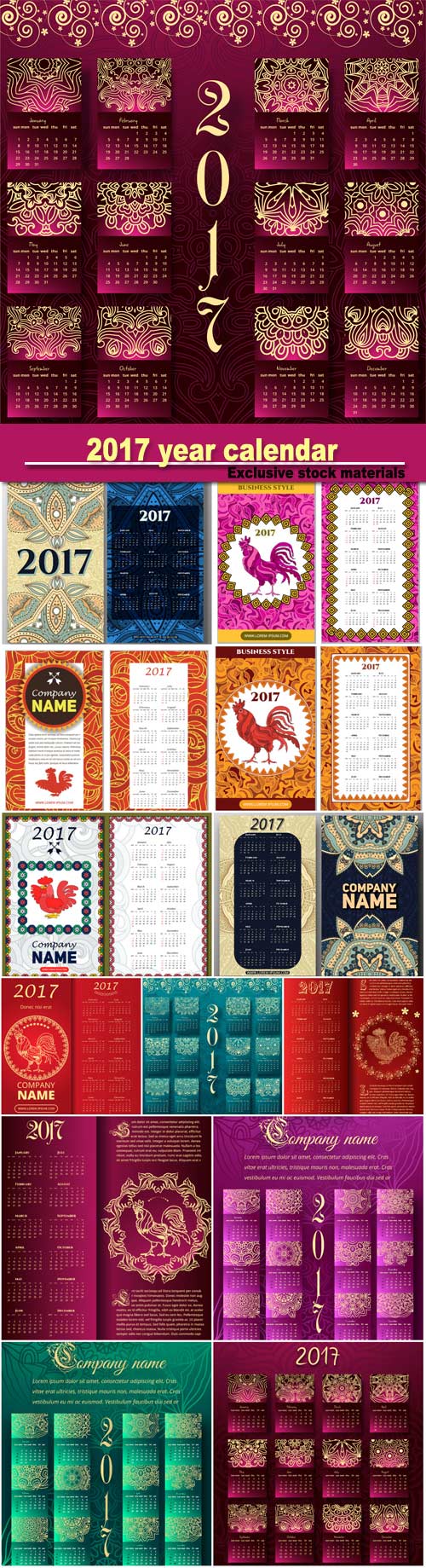 Luxury colorful 2017 year calendar template
