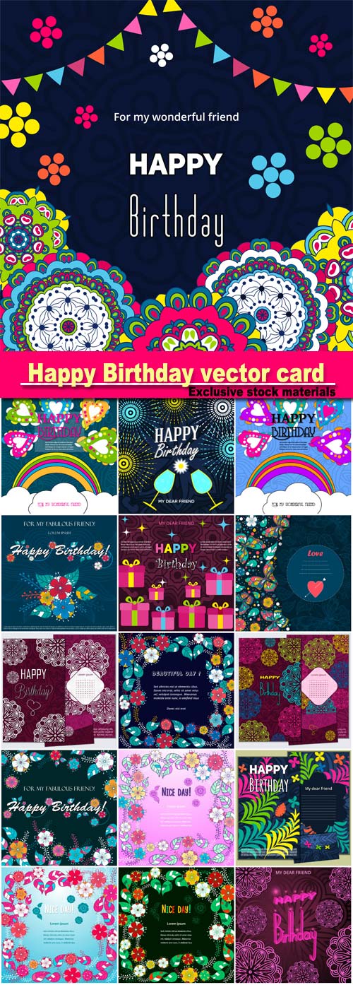 Happy Birthday vector card on decorated balloons background