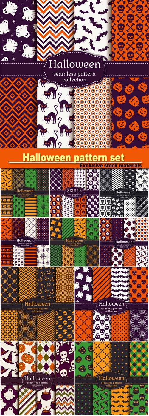 Halloween seamless patterns, vector set